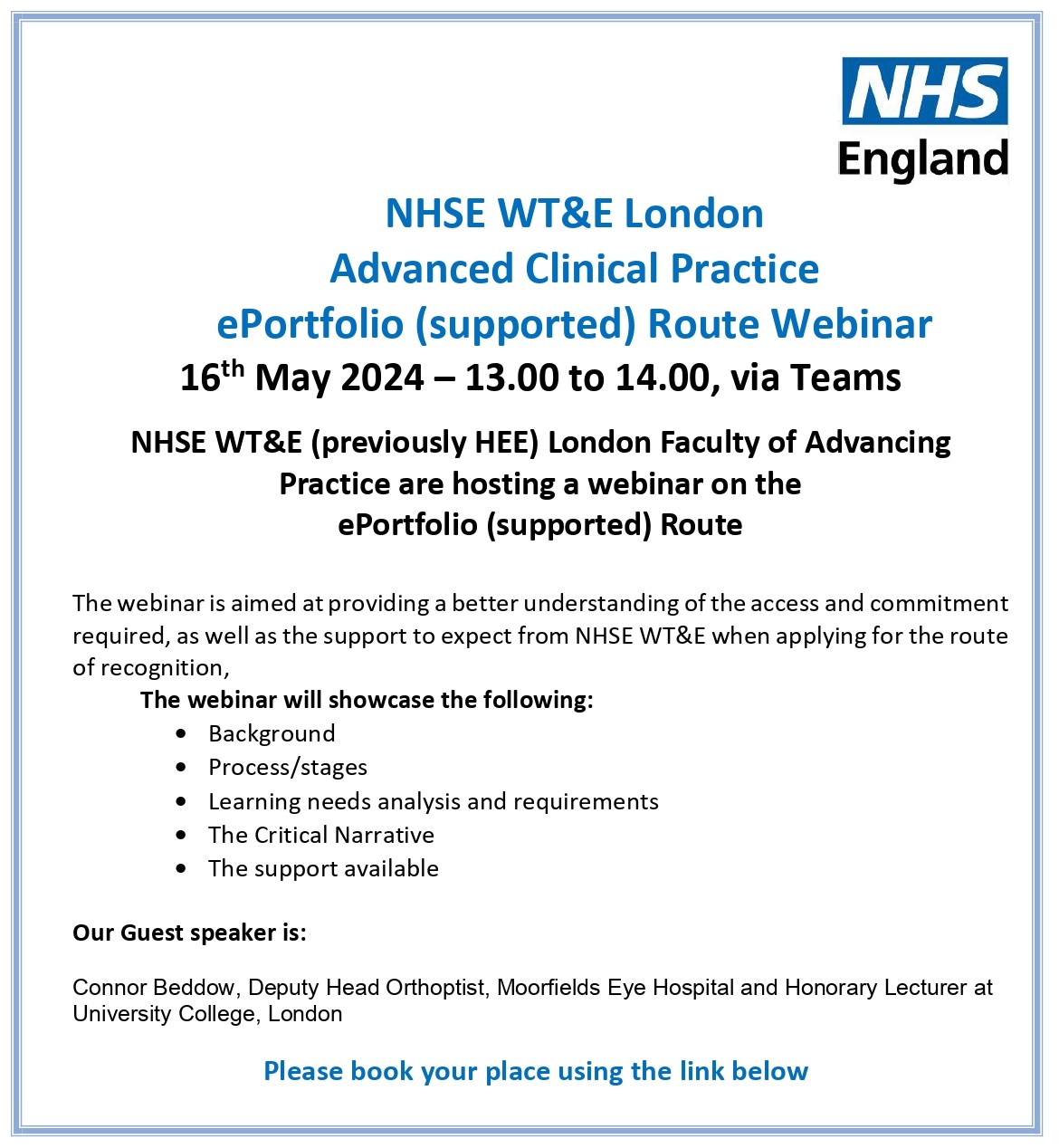 NHSE WT&E London Advanced Clinical Practice ePortfolio (supported) Route Webinar