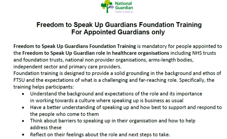 Freedom to Speak Up Guardians Foundation Training For Appointed Guardians only