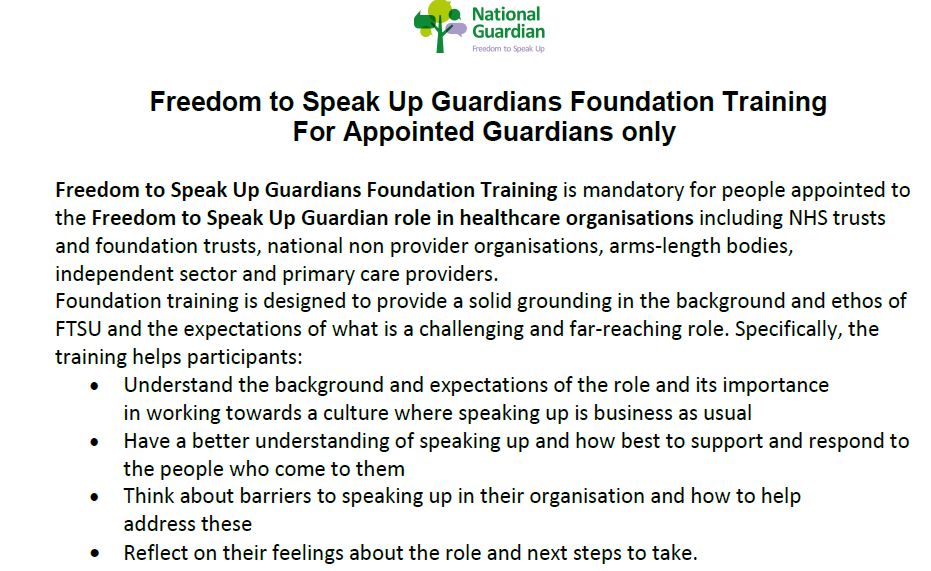 Freedom to Speak Up Guardians Foundation Training For Appointed Guardians only