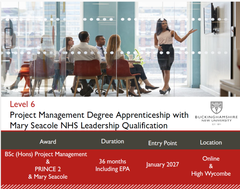 Level 6 Project Management Degree Apprenticeship with Mary Seacole NHS Leadership Qualification